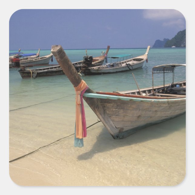 Pegatina Cuadrada Tailandia, mar de Andaman, isla Ko Phi Phi, (Anverso)