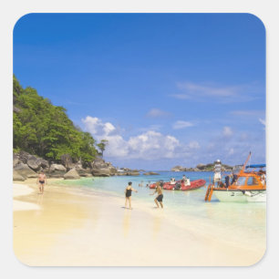 Pegatina Cuadrada Tailandia, Mar de Andamán. Pasajeros en tierra en