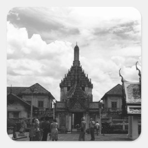 Pegatina Cuadrada Tailandia vintage Bangkok Wat Phra Kaew turistas