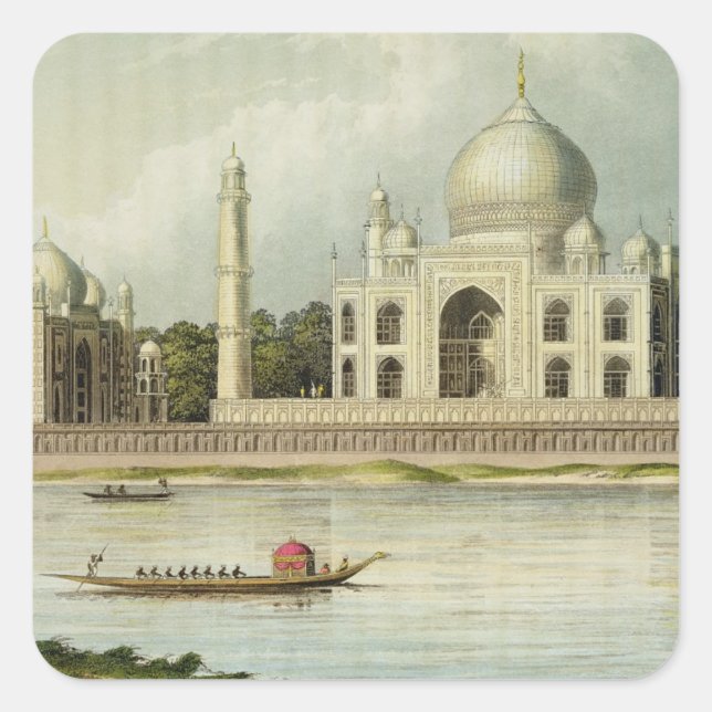 Pegatina Cuadrada Taj Mahal, Tumba del emperador Shah Jehan y (Anverso)