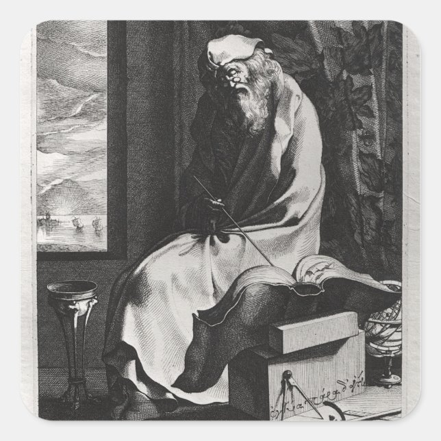 Pegatina Cuadrada Tales de Mileto (Anverso)