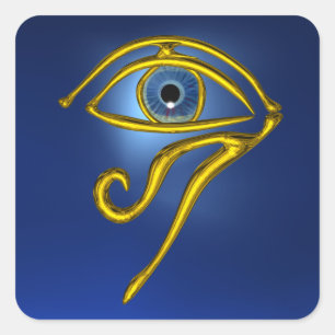 PEGATINA CUADRADA TALISMAN AZUL, ORO HORUS OJO