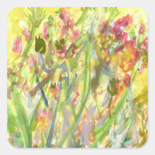 Pegatina Cuadrada Tall flowers on a yellow ground stickers