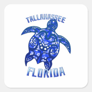 Pegatina Cuadrada Tallahassee Florida Vacation Tribal Turtle