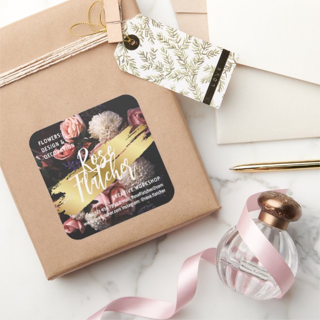 Pegatina Cuadrada Taller de Flores Oro Negro (Regalar)