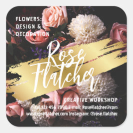 Pegatina Cuadrada Taller de Flores Oro Negro