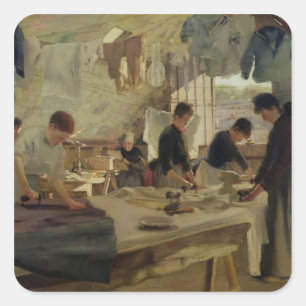 Pegatina Cuadrada Taller de planchado en Trouville, 1888