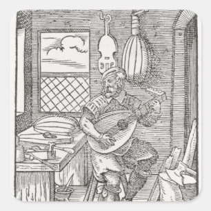 Pegatina Cuadrada Taller del creador de instrumentos, c.1570
