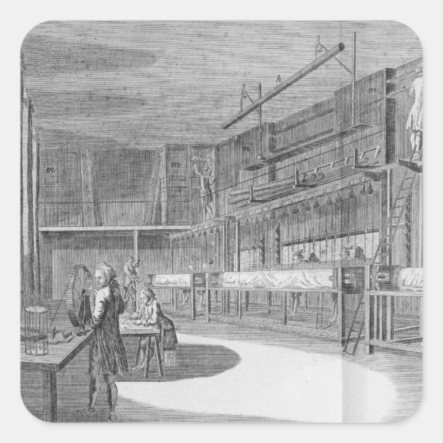 Pegatina Cuadrada Talleres de Gobelin, de la 'Enciclopedia' de Deni (Anverso)