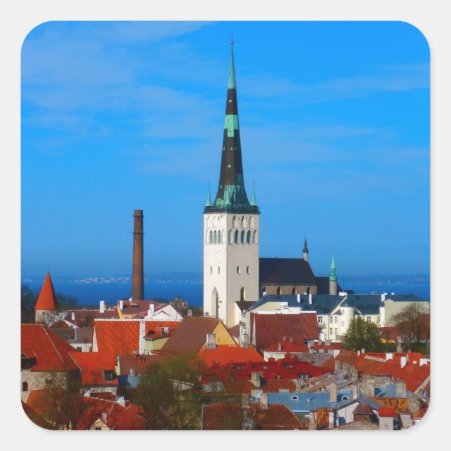 Pegatina Cuadrada Tallin, Estonia (Anverso)