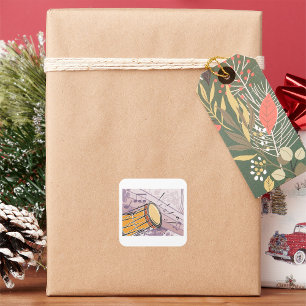 Pegatina Cuadrada Tambor tradicional de Bongo con notas musicales