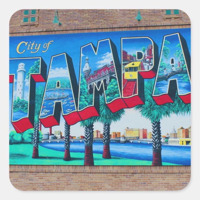 Pegatina Cuadrada Tampa .Florida (Anverso)