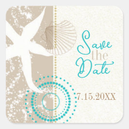 Pegatina Cuadrada Tan Beige Beach Wedding Save the Date