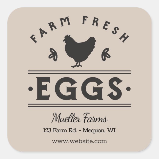 Pegatina Cuadrada Tan Personalizado Granja de huevos frescos (Anverso)