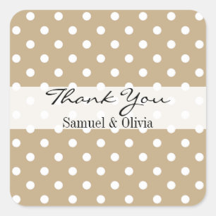 Pegatina Cuadrada Tan Sand Square Personalizado Polka Doted Gracias