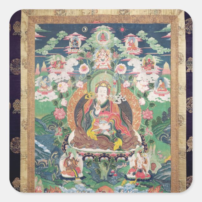 Pegatina Cuadrada Tanka de Padmasambhava, c.749 AD (Anverso)