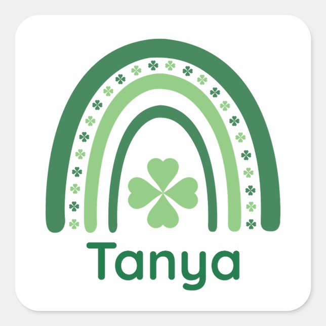 Pegatina Cuadrada Tanya Name Clover Boho Rainbow (Anverso)