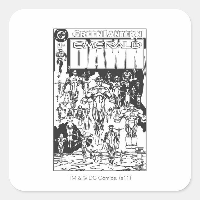 Pegatina Cuadrada Tapa de amanecer esmeralda, negro y blanco (Anverso)