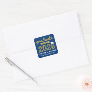 Pegatina Cuadrada Tapa de graduación de la promoción de 2026 con boc