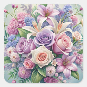Pegatina Cuadrada Tapa del Cojín decorativo de la elegancia floral p