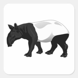 Pegatina Cuadrada Tapir blanco y negro