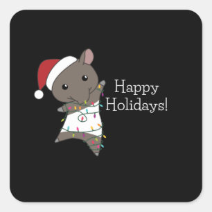 Pegatina Cuadrada Tapir Navidades Tapire Winter Animals