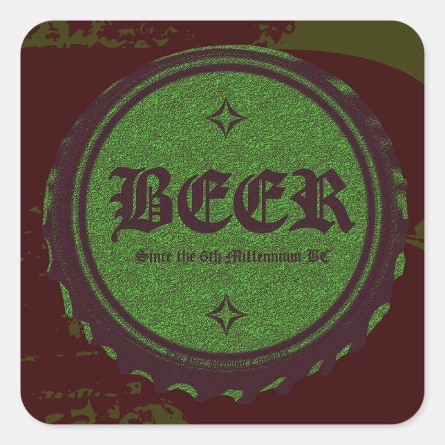 Pegatina Cuadrada Tapón de botella de cerveza Verde (Anverso)