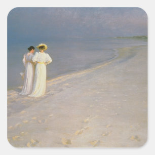 Pegatina Cuadrada Tarde del verano en la playa meridional de Skagen