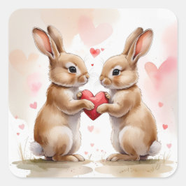 Pegatina Cuadrada Tarjeta Bunny romántica