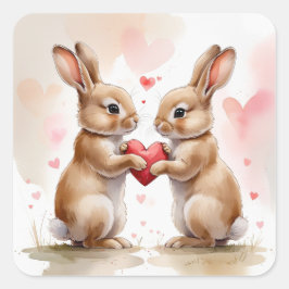 Pegatina Cuadrada Tarjeta Bunny romántica