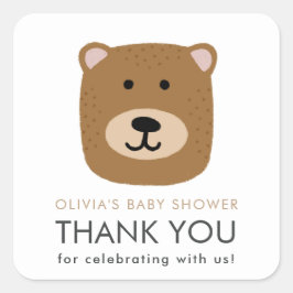 Pegatina Cuadrada Tarjeta de agradecimiento de Baby Shower Bear Cub
