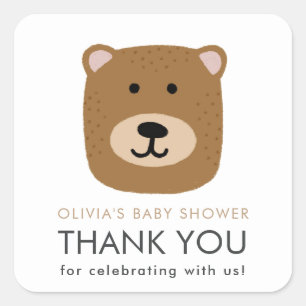 Pegatina Cuadrada Tarjeta de agradecimiento de Baby Shower Bear Cub