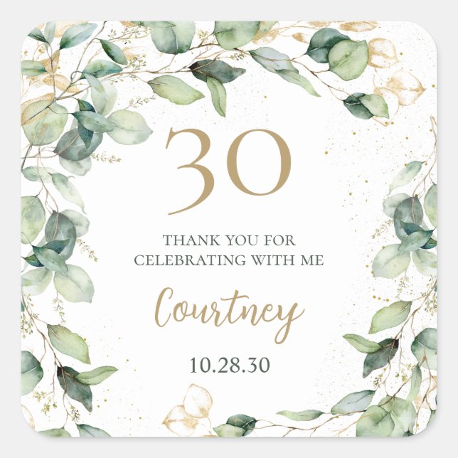 Pegatina Cuadrada Tarjeta de agradecimiento de cumpleaños 30 con euc (Anverso)