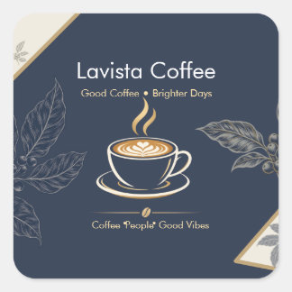 Pegatina Cuadrada Tarjeta de agradecimiento elegante de café en navi