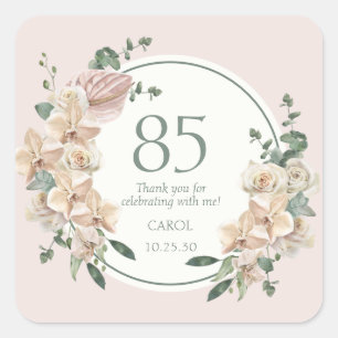 Pegatina Cuadrada Tarjeta de agradecimiento floral tropical por cump