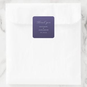 Pegatina Cuadrada Tarjeta de agradecimiento morada elegante