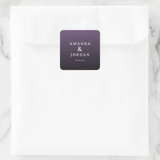 Pegatina Cuadrada Tarjeta de agradecimiento morada elegante (Bolso)