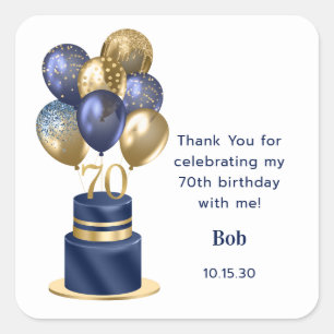Pegatina Cuadrada Tarjeta de agradecimiento para pastel de globos az