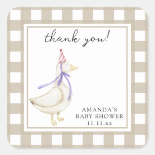 Pegatina Cuadrada Tarjeta de agradecimiento plegada de Baby Shower G