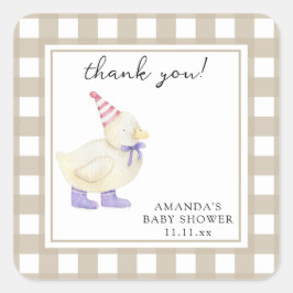 Pegatina Cuadrada Tarjeta de agradecimiento plegada para baby shower