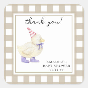 Pegatina Cuadrada Tarjeta de agradecimiento plegada para baby shower