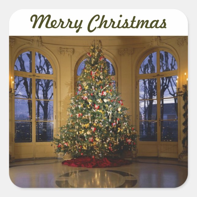 Pegatina Cuadrada tarjeta de árbol de Navidad (Anverso)