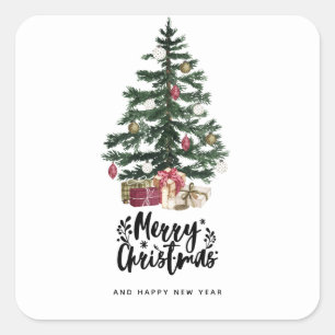Pegatina Cuadrada Tarjeta de árbol de Navidad Feliz Navidad Fiestas