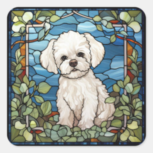 Pegatina Cuadrada Tarjeta de Bichon Frise