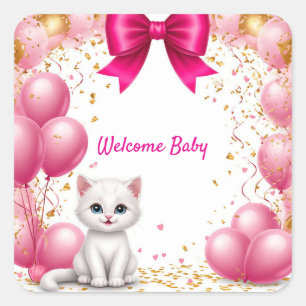 Pegatina Cuadrada Tarjeta de bienvenida de gatito pequeño 🐱