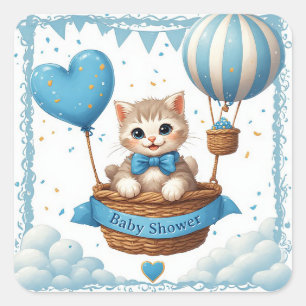 Pegatina Cuadrada Tarjeta de bienvenida de pequeño gatito 🐱