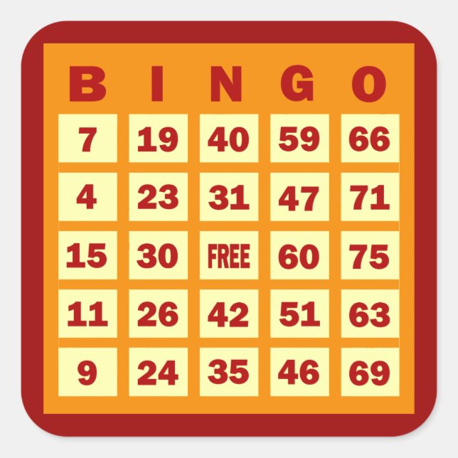 Pegatina Cuadrada Tarjeta de bingo (Anverso)