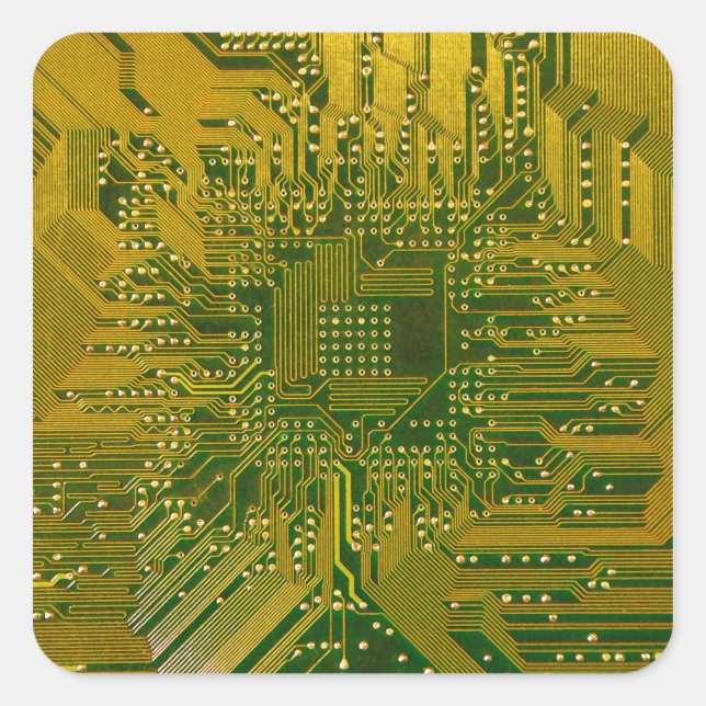 Pegatina Cuadrada Tarjeta de circuito electrónico de ordenador verde (Anverso)