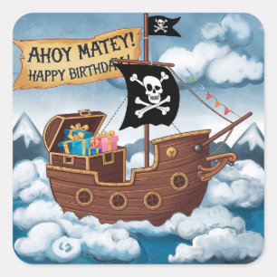 Pegatina Cuadrada Tarjeta de cumpleaños - Ahoy Matey!