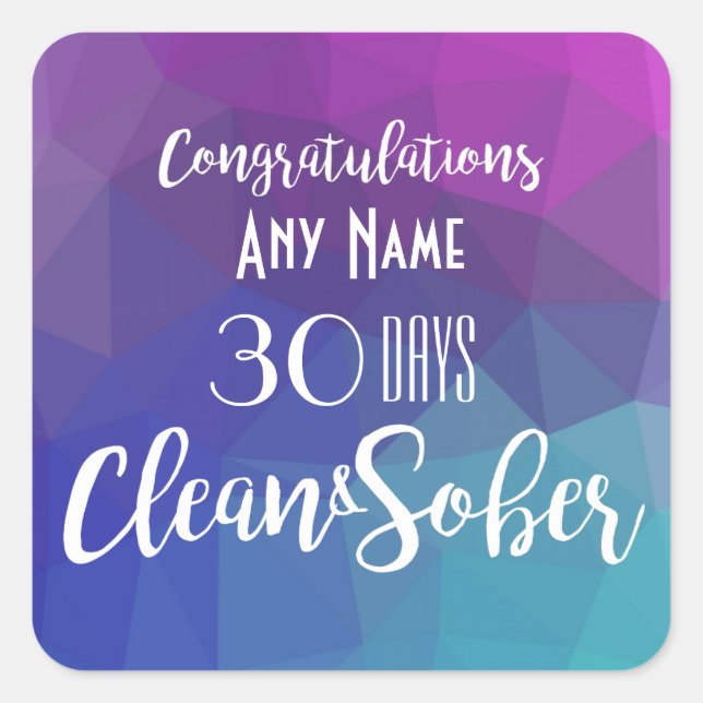 Pegatina Cuadrada Tarjeta de cumpleaños de aniversario de Sobriedad  (Anverso)